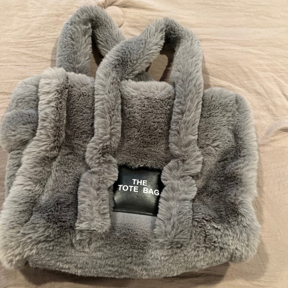 Gray Faux Fur Tote Bag